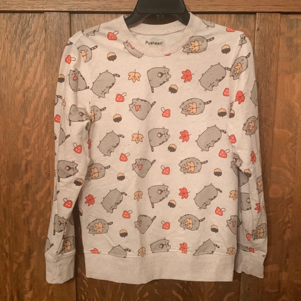 Pusheen acorn and mushroom long sleeve shirt pullover XS NWOT